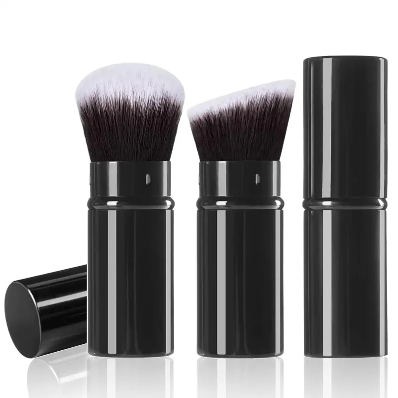 1-2 pincéis de maquiagem telescópicos, pincéis de maquiagem para base kabuki de viagem, pincéis de blush facial são usados ​​para misturar blushes líquidos