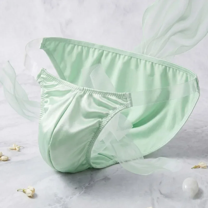Cetim de seda gelo como roupa interior masculina sólido estiramento alta garfo cuecas triangulares bulge bolsa suave respirável underpant