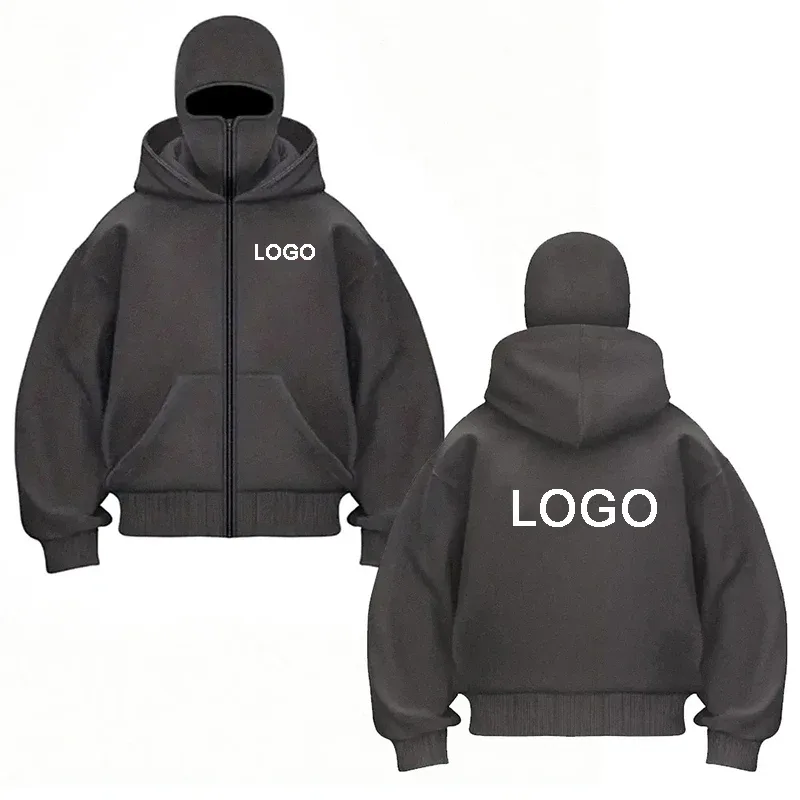 Diy design duplo-capuz zíper hoodies masculino personalizado impresso manga longa zip up sweatshirts feminino máscara ninja pullovers jaqueta
