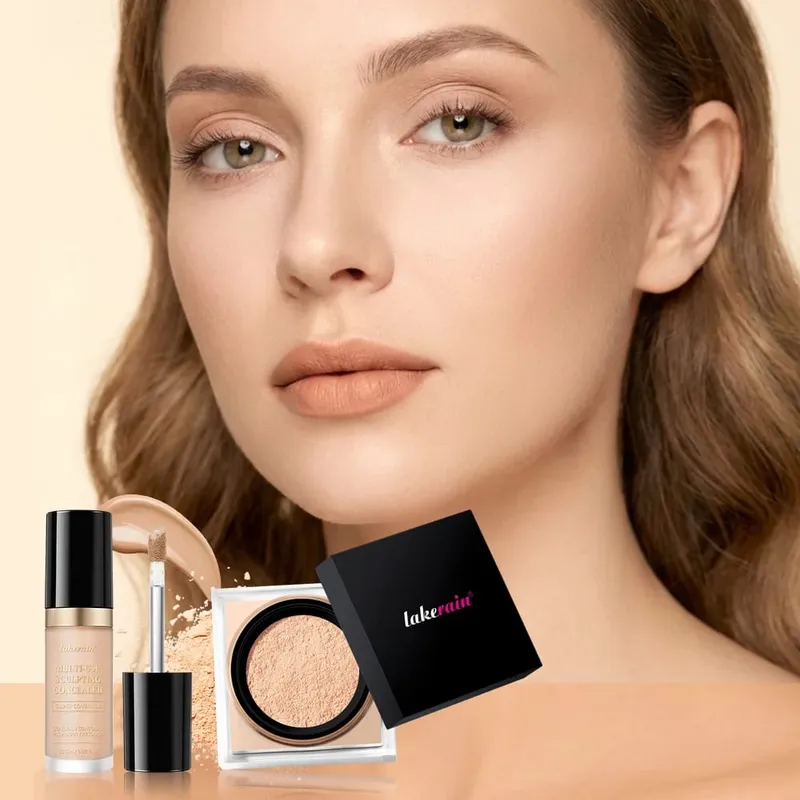 2pcs Face Makeup Set With Concealer And Loose Setting Powder Natural Face Smooth Matte Finish Women Cosmetics Korean Makeup