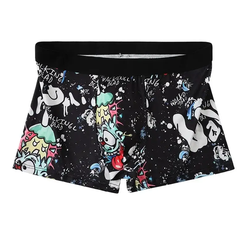 5 pçs aleatório masculino respirável boxer roupa interior com padrões de graffiti coloridos cintura elástica roupa interior na moda e na moda