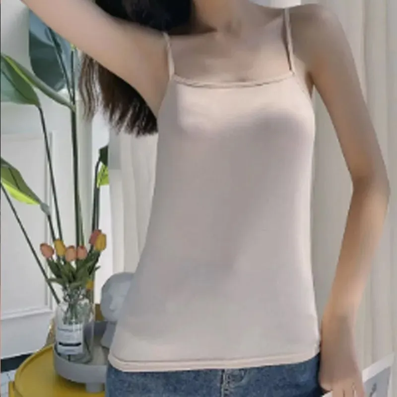 Solid Color Sleeveless Camisole Vest Casual Basic Slim Tank Top All Match Daily Women Summer Fashion Streetwear Tops Underwear — image 6