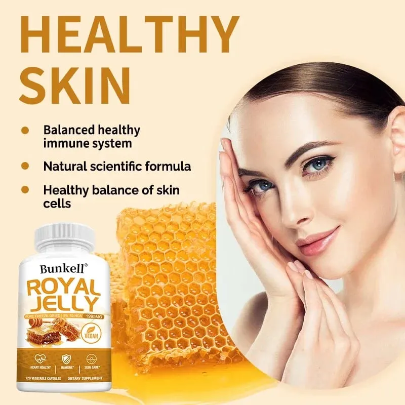 Royal Jelly 1995 Mg - Antioxidante de suporte articular apoia a saúde cardiovascular do sistema imunológico - Fórmula sem glúten não OGM