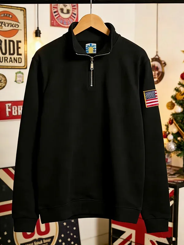 Y2K Retro Quarterzip Pullover Hoodie Pattern Embroidery Pattern Sweatshirt American Vintage Casual Streetwear Men Oversized Coat