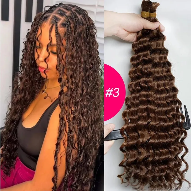 4 # chocolate marrom onda profunda cabelo humano em massa para tranças boho encaracolado trança cabelo 18-30 polegada pacote de cabelo remy brasileiro