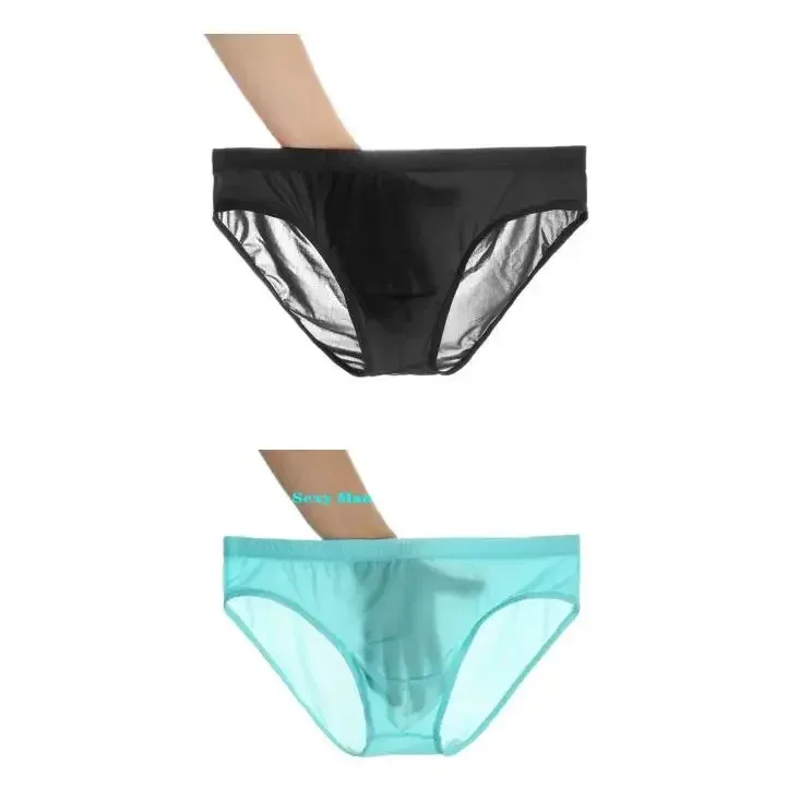 2PCS Ultra Thin Ice Silk Briefs Men Plus Size M-4XL Solid Color Youth Translucent Low Waist Breathable Sexy Male Panties