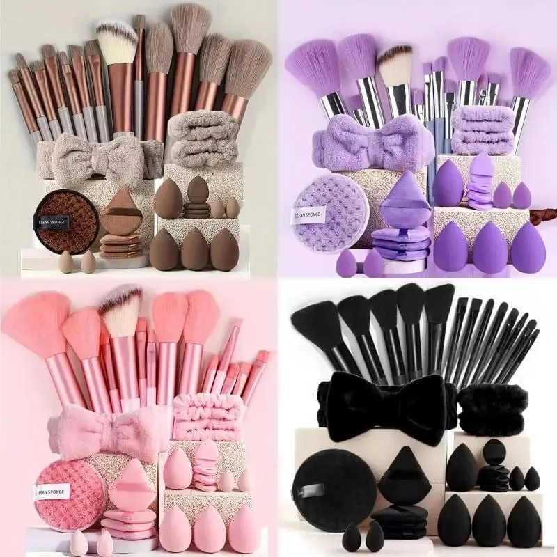 20/33 unidades kit de ferramentas de maquiagem conjunto completo com pincéis de maquiagem esponjas de beleza para maquiagem e remoção de maquiagem