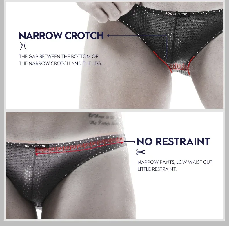 2PCS Tight ice silk transparent briefs men's small briefs mesh eyes youth bottoms breathable