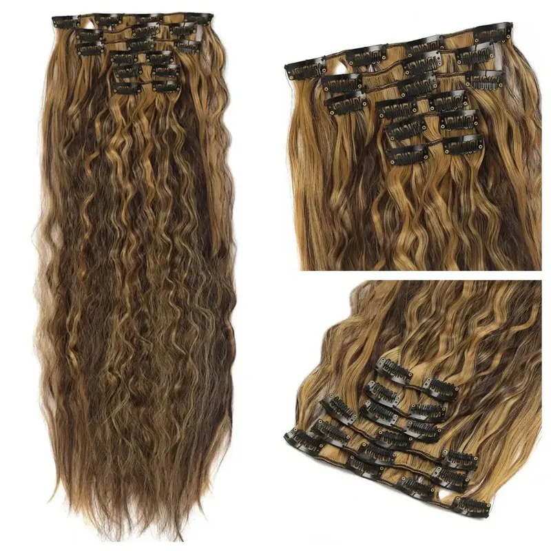 22'' Synthetic Curly Wave Clip-in Hair Extensions Long Water Wave Clip In Hair 150grams 6-Piece Clip Full Head Hair Pieces — image 3