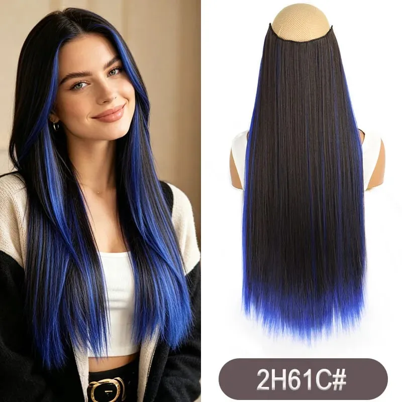 Clipe sintético de destaque de arco-íris de uma peça longa e reta de 24 polegadas em extensões de cabelo para mulheres, uso diário, fácil de usar — image 10