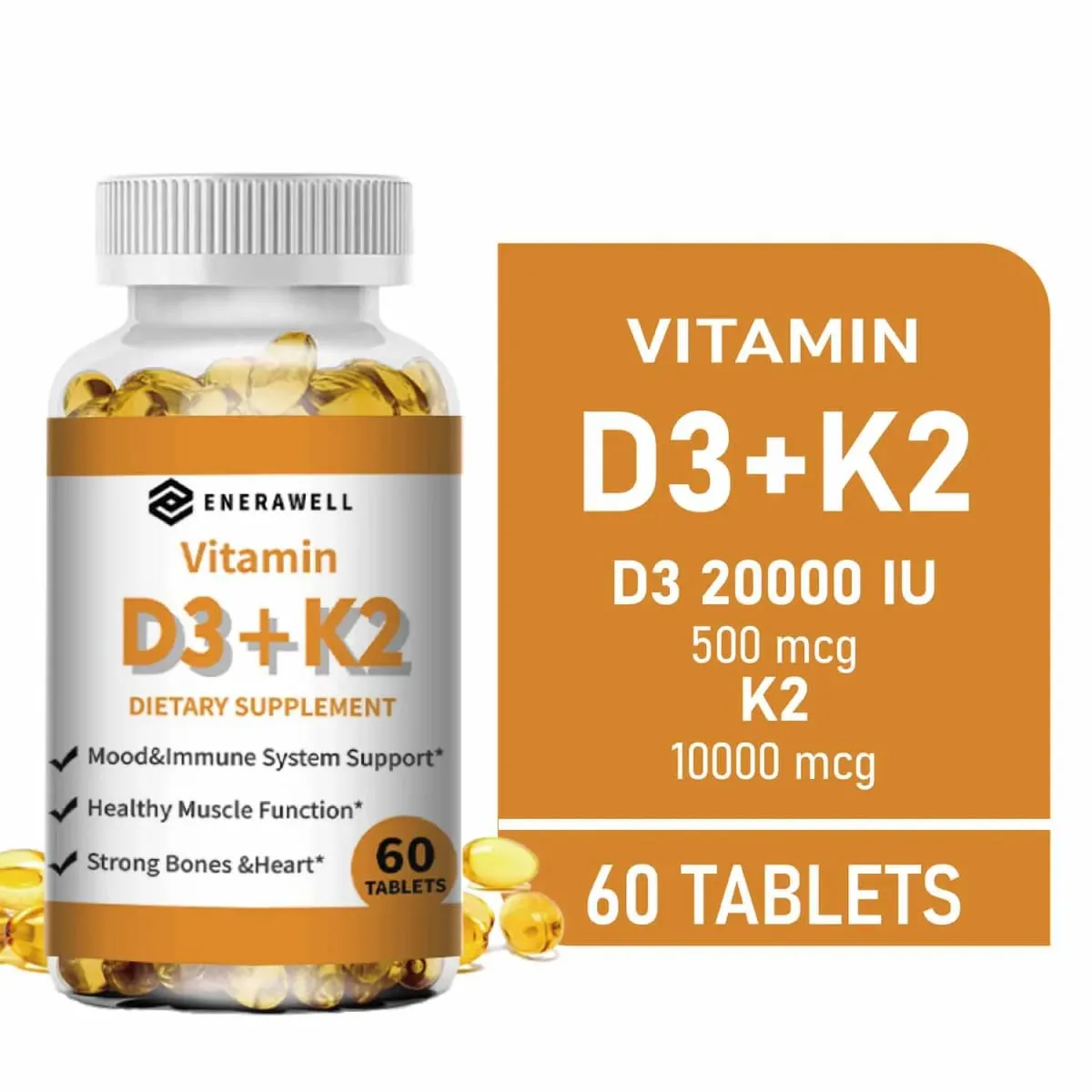 維生素 D3 K2 膠囊 - 20 000 IU 維生素 D3 支持骨骼和牙齒健康鈣代謝日常身體健康補充劑 — image 1