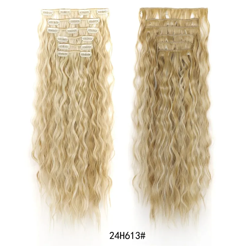 Long Curl Wave Clip In Hair Extensions 6Pcs/Set 16 Clips High Tempreture Synthetic Hairpiece Clip In Hair Extensions 24Inch