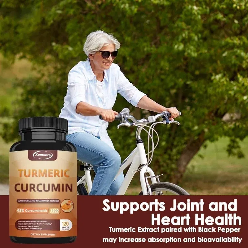 Suplemento de cápsulas de cúrcuma e curcumina com extrato de pimenta preta BioPerine para suporte digestivo e imunológico das articulações