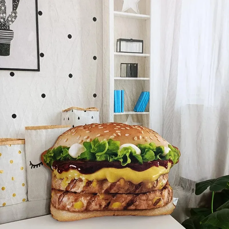 Lifelike Plush Hamburger Pillow Toy Simulation Stuffed Fast Food Hamburger Throw Pillow with Blanket 2 In 1 Cushion