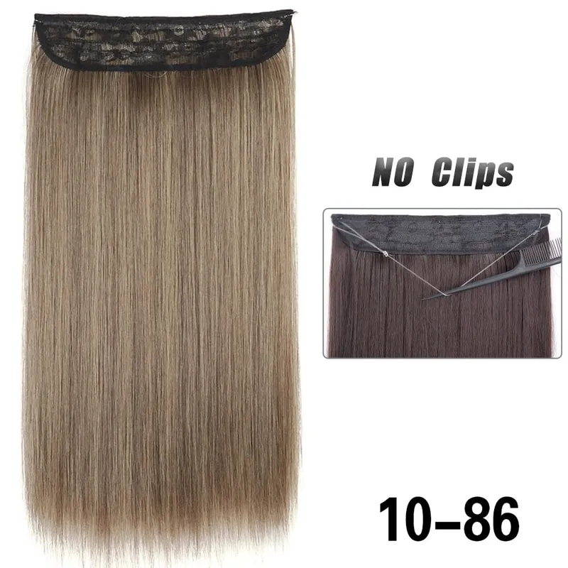 Sem clipes extensões de cabelo fio invisível longo em linha reta sintético falso pedaço de cabelo 80cm preto marrom loiro penteado