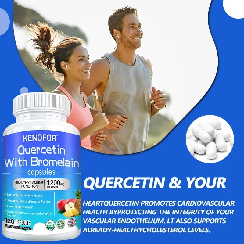 Cápsulas de complexo de quercetina + bromelaína 1200 mg - suporte imunológico e digestivo com vitamina C e D3 30/60/120 contagens