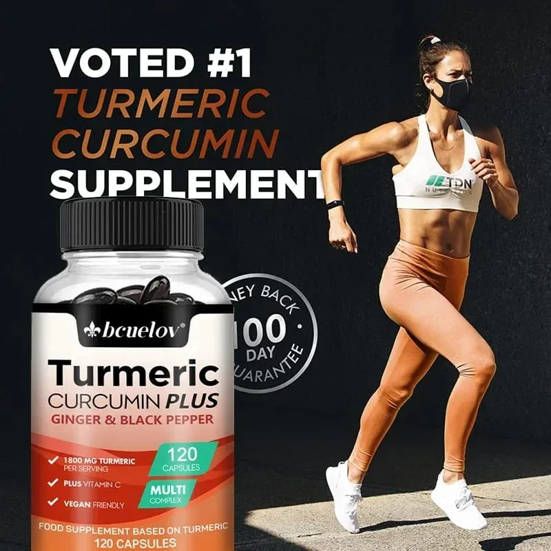 Suplemento de cúrcuma com extrato de curcumina, gengibre e pimenta preta para apoiar a mobilidade articular e a saúde muscular e óssea
