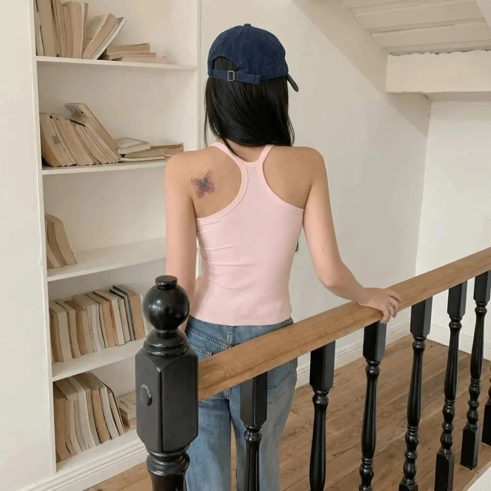 Alças de ombro largas colete oco confortável em forma de h costas peito pequeno camisola design fino elástico fino regata