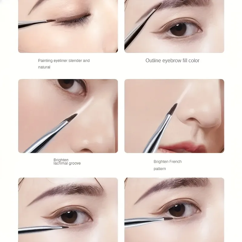 Pincel de delineador plano angular ultrafino, escova de lâmina em forma de foice para sobrancelha sob os olhos, esfumador preciso de cílios inferiores e delineador alado