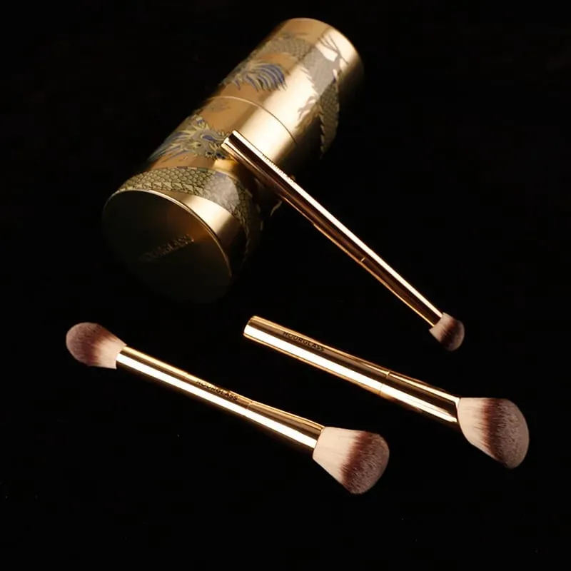 3 pçs/set Ampulheta pincéis de Maquiagem Pó Fundação Blush Corretivo Make up escova com Dragão caixa de armazenamento de balde de cosméticos