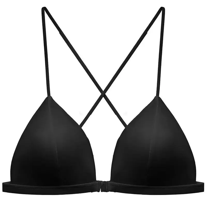 Sutiã de fixação frontal estilo francês, alça fina, copo triangular, estampa de leopardo, design sensual, leve, busto pequeno, banerdanni