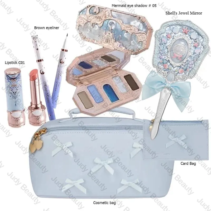 Maquiagem flor sabe conjunto concha pérola série seis cores paleta de sombra em relevo blush brilho batom kit com saco tudo em