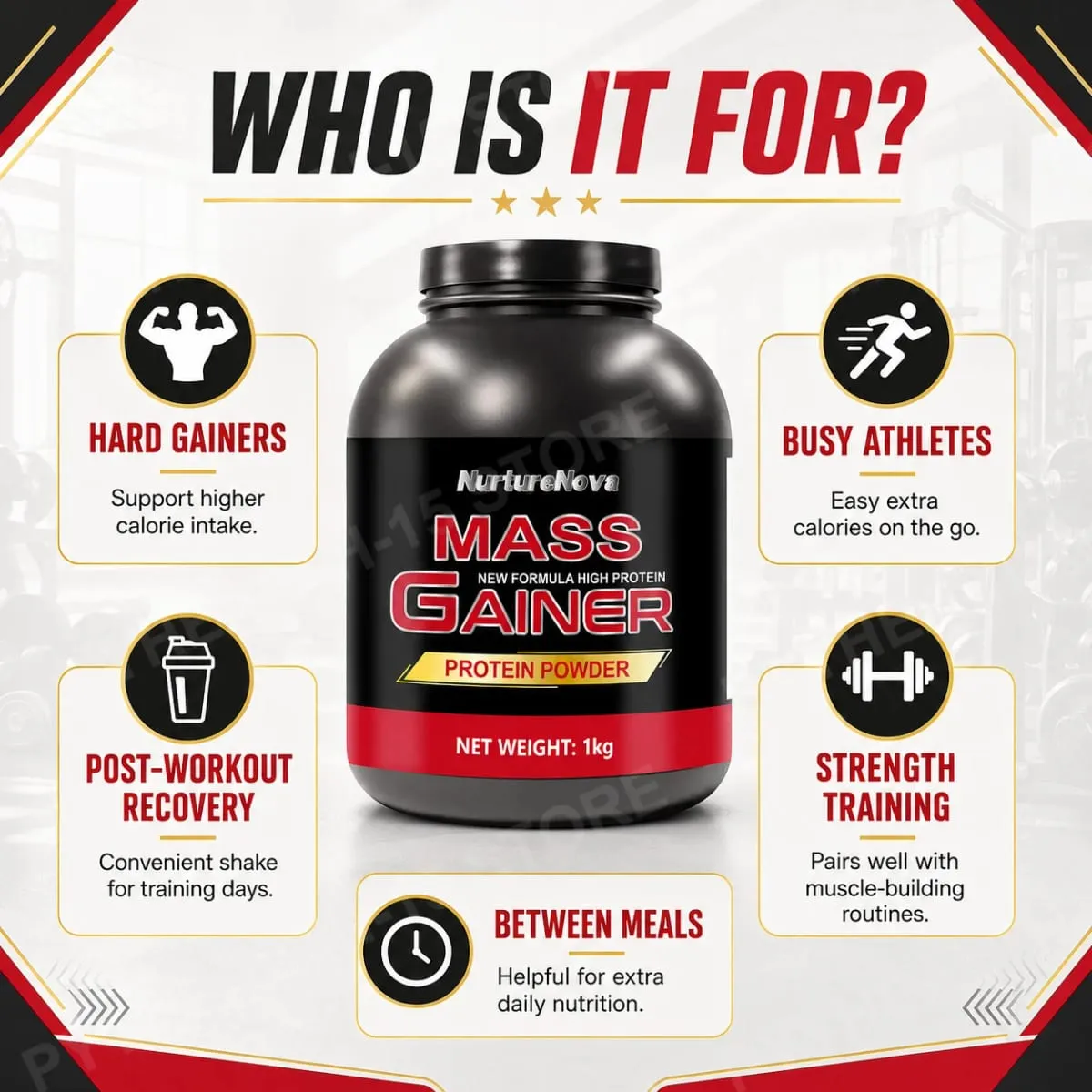 Mass Gainer Protein Powder 1kg Chocolate Flavor Carb Protein Shake Mix for Adults Fitness Nutrition Approx 20 Servings
