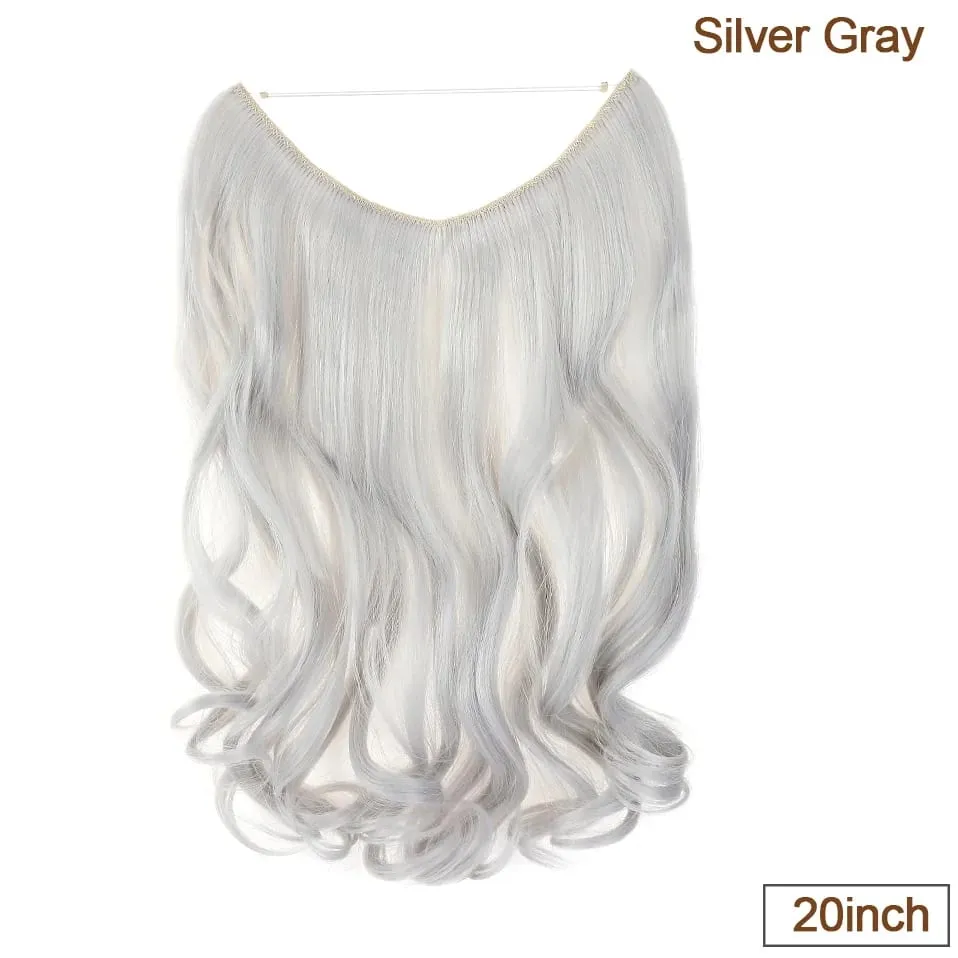 Extensões de cabelo de fio invisível sintético fio transparente ajustável longo ondulado encaracolado secreto hairpiece 20 Polegada para mulher