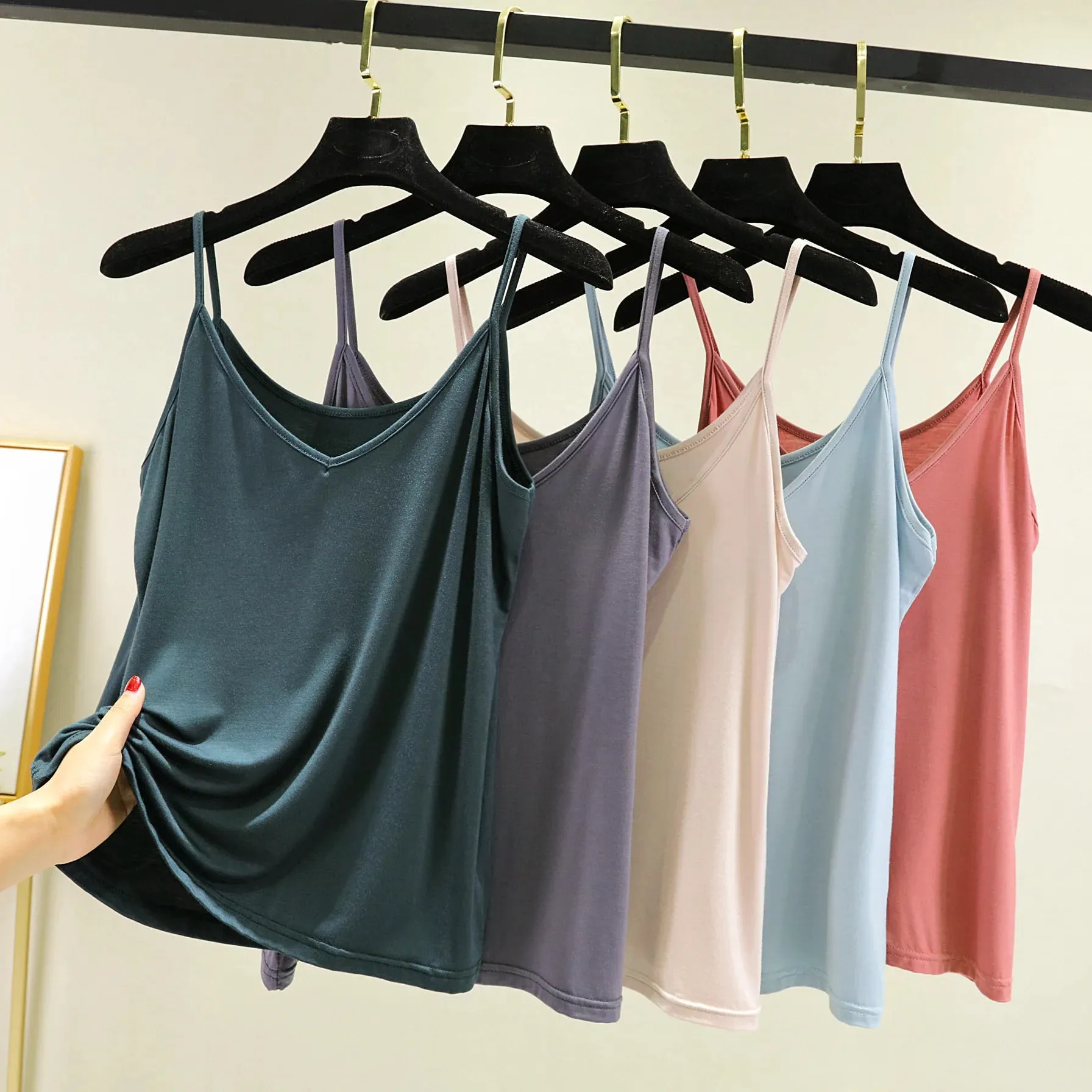 Tops de alças finas femininos halter decote em V regata de cor sólida básica sem mangas