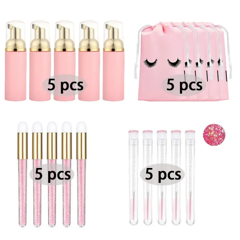 60ml recarregável vazio bomba de plástico garrafa lash extensão kit limpeza haste longa escova lash modelador poeira tubo eva saco armazenamento ferramentas