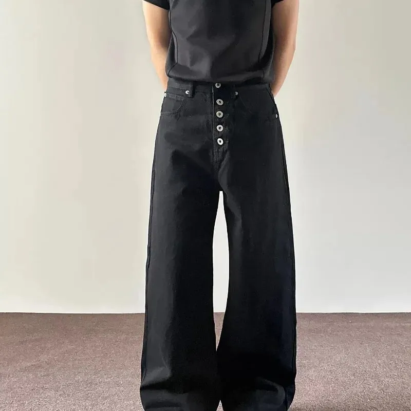 Jeans masculinos preto baggy denim calças estilo americano rebite cinco botão bolso solto ajuste streetwear homem calças