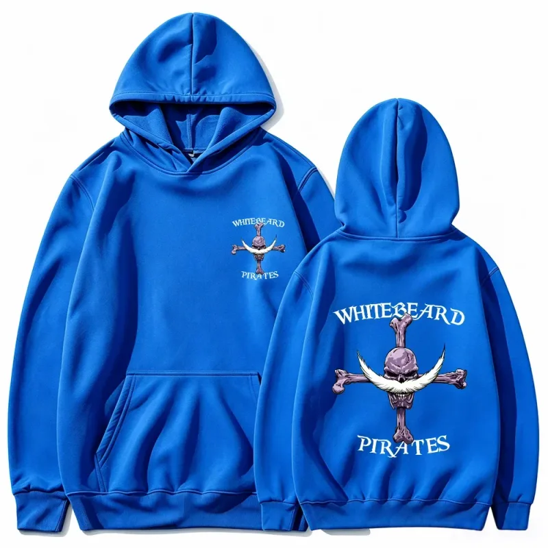 Moletom com capuz de piratas de barba branca de uma peça, moletom com estampa, barba branca Jolly Roger Anime gráfico streetwear top com capuz