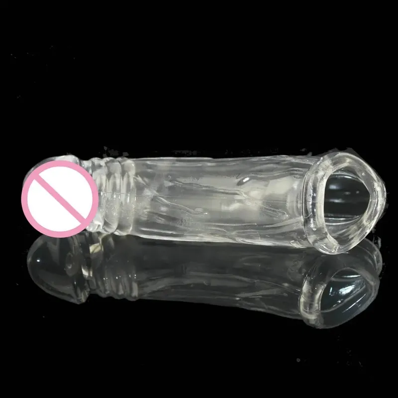 Preservativo retardante reutilizável, 2 anéis, ampliação transparente, impotência, extensão do pênis, manga peniana duradoura, produto sexual, brinquedos masculinos, vibrador