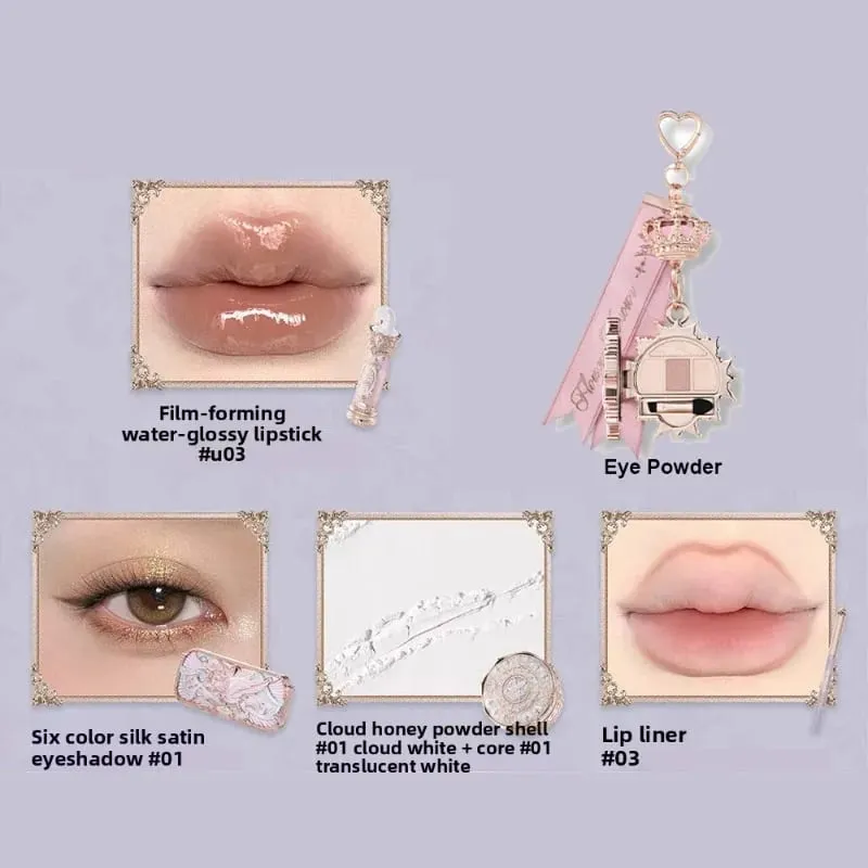 Flor sabe coleção de joias de concha, maquiagem profissional, conjunto de presente, sombra, blush, esmalte labial, kit de primer de correção de pó