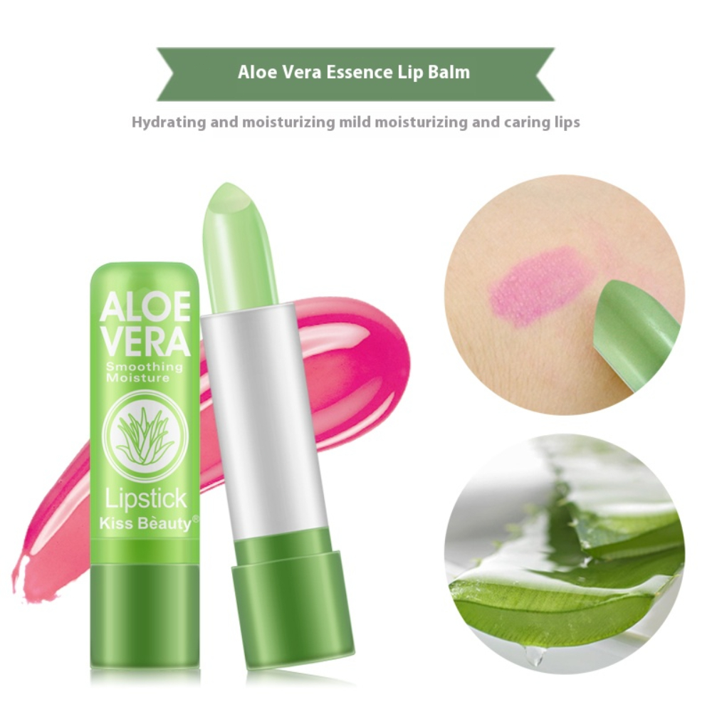 Batom que muda de cor de aloe vera, hidratante de longa duração, bálsamo labial ativado pela temperatura, resistente ao desbotamento, conjunto de cuidados labiais nutritivos