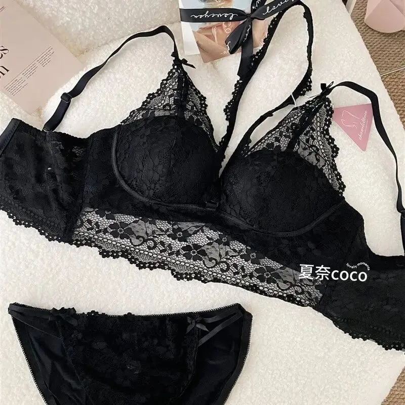 Renda francesa alça larga grosso superior camada de renda interna sem sutiã conjunto petite feminino pequeno busto conforto lingerie conjunto 32-38 s-xl