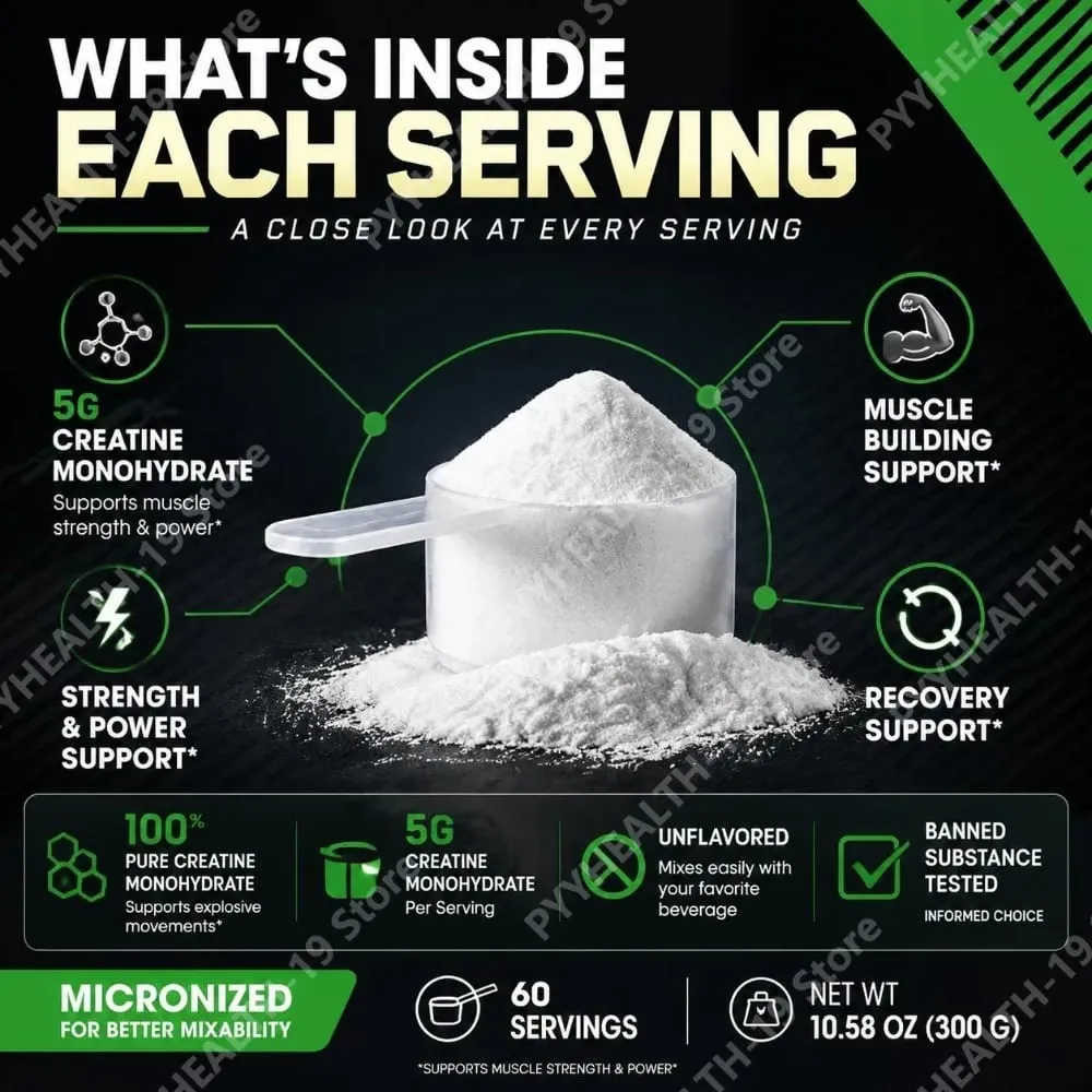 Creatina monohidratada micronizada, pó puro e sem sabor para construção muscular, força, suporte de recuperação, adultos 300g
