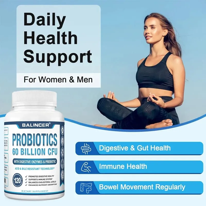 Suplementos probióticos + prebióticos - contém enzimas digestivas para apoiar a saúde digestiva e o sistema imunológico