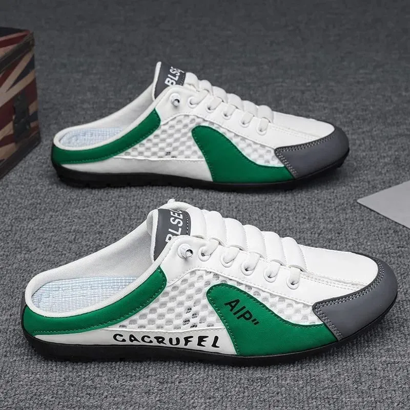 Backless Slip On Half Slide Sneakers for Men Breathable Mesh Casual Shoes