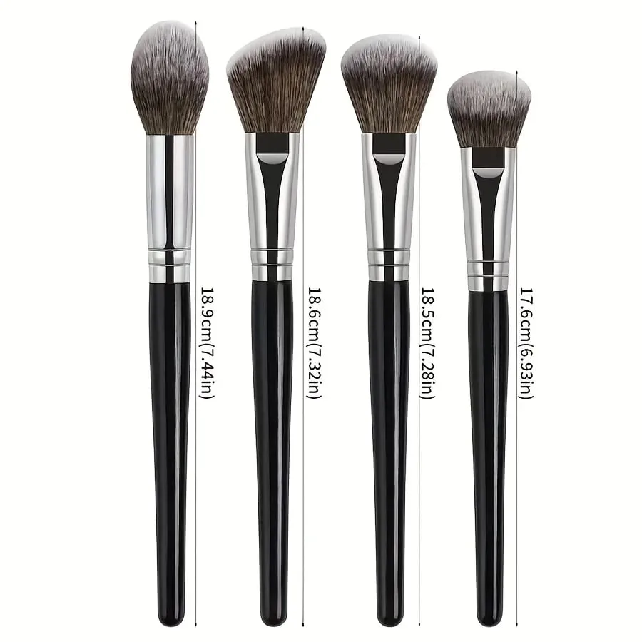 4 件裝化妝刷套裝長柄化妝刷帶軟纖維便攜式化妝工具包括腮紅刷粉底刷