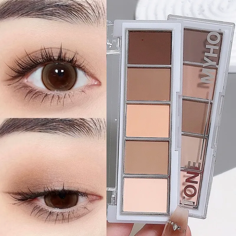 Paleta de sombras de 5 cores, fosca, marrom natural, portátil, bronzeadores, contorno cosmético, sombra de olhos, cor da terra, paleta de maquiagem