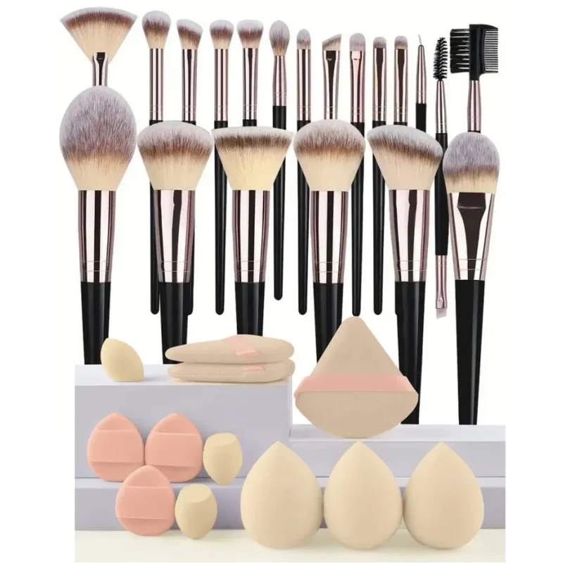 3-20 pçs pincéis de maquiagem conjunto sombra de olho fundação blush iluminador corretivo escova ferramenta de beleza feminina esponjas de polegar puffs