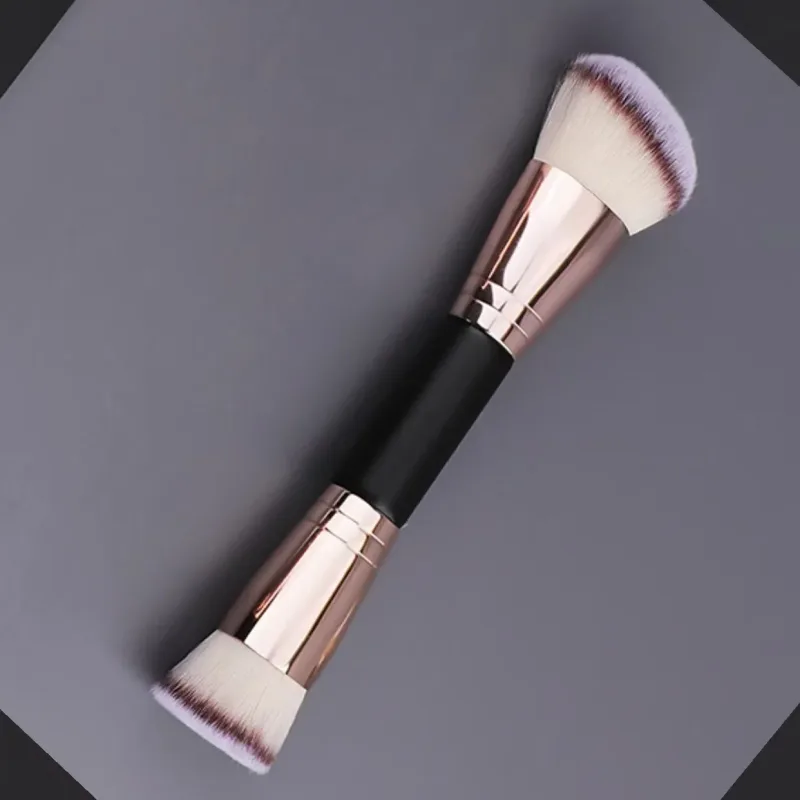 Pincéis de maquiagem de cabeça dupla 2 em 1 pincel plano/angular para contorno e corretivo de base para misturar creme líquido em pó solto