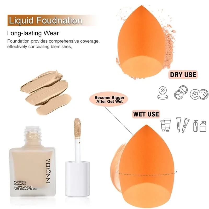 Conjunto de maquiagem facial, base líquida, pó solto, primer à prova d'água, longa duração, cobertura completa, corretivo, cosméticos femininos, maquiagem facial