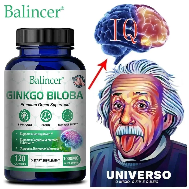 Força Extra de Ginkgo Biloba 1000 mg por porção - apoia a função cerebral e a memória 120 cápsulas vegetarianas