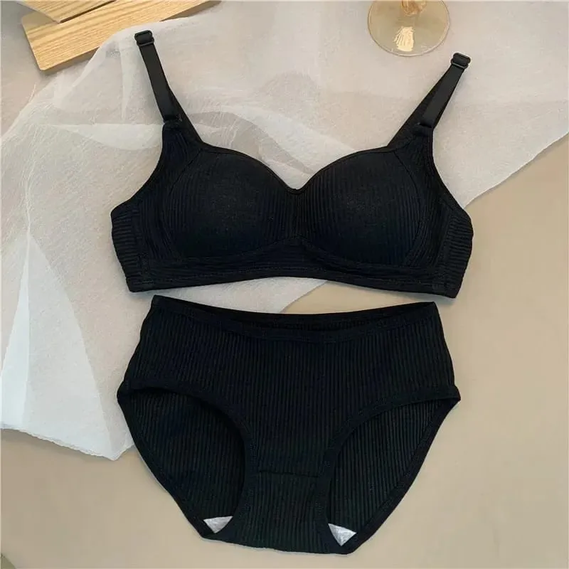 Mulheres conjuntos de sutiã sem costura calcinha + sutiã sem fio 2 pçs terno cor sólida bralette lingerie sexy sutiã de algodão feminino conjunto