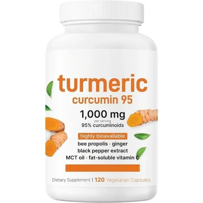 Suplemento de curcumina de cúrcuma 1 000 mg – 95% de curcuminóides com pimenta preta e gengibre – apoia a saúde das articulações e antioxidante 120 cápsulas
