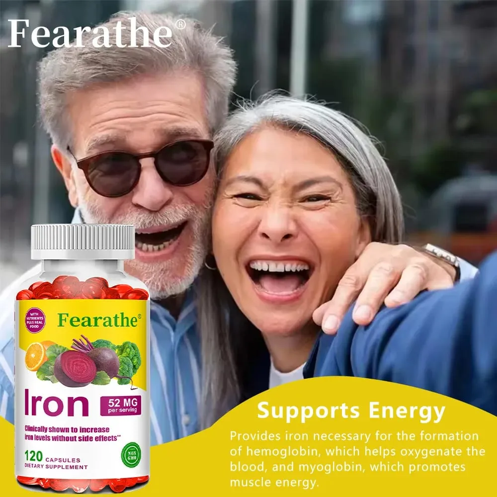 Suplemento de ferro e vitamina C - aumenta o foco energético e a função imunológica, apoiando os glóbulos vermelhos, melhorando a imunidade, não-OGM