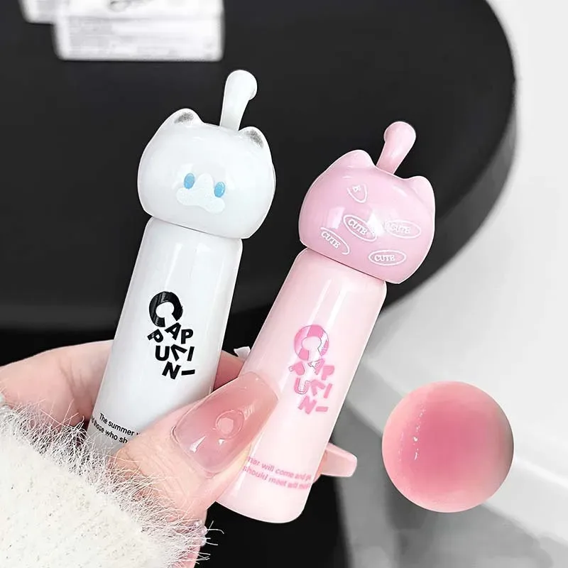 Gato bonito espelho de água brilho labial hidratante duradouro rosa damasco matiz labial esmalte nude batom coreano maquiagem menina
