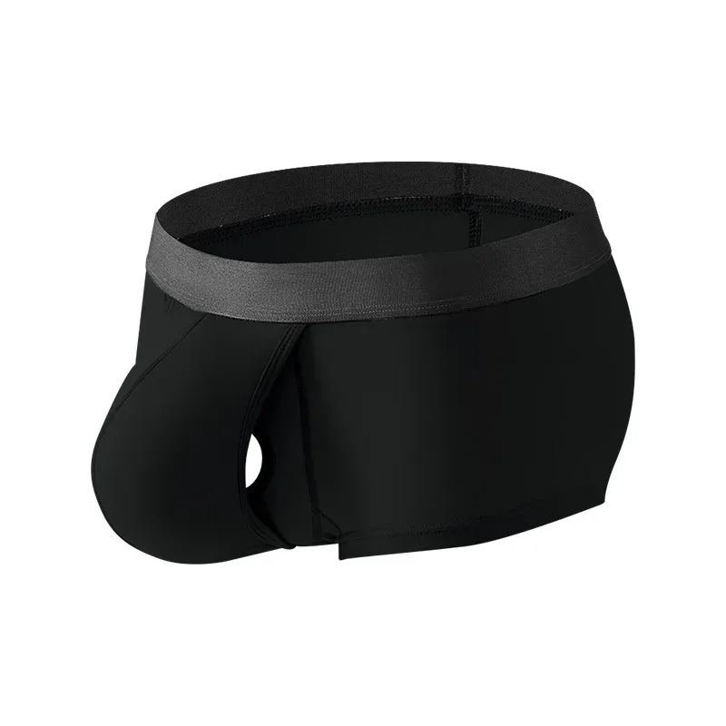 Cueca boxer masculina de fibra de bambu, bolsa com mosca, frente aberta, respirável, roupa íntima, bolsa separada, bolsa dupla, cueca